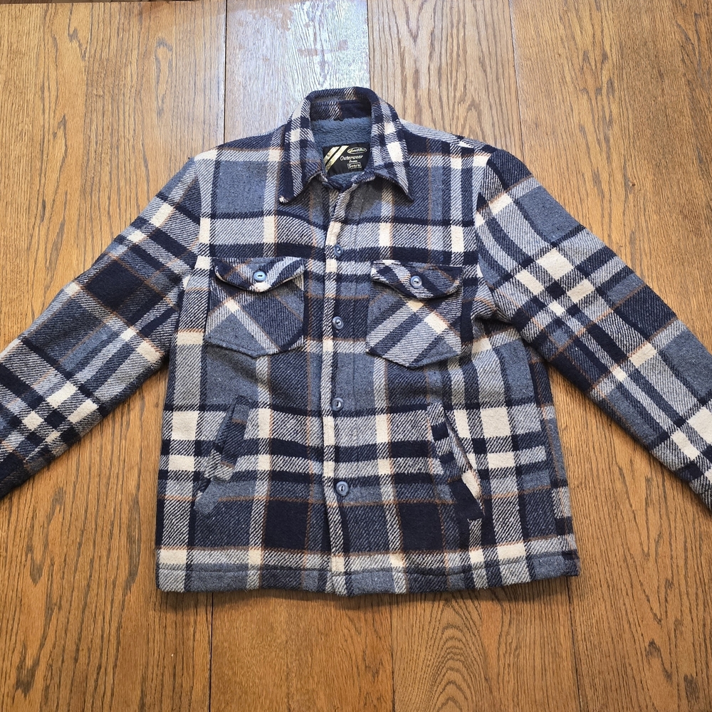 Vintage 1970s Sears Wool Plaid Fleece Lined Jacket Mens Medium Blue